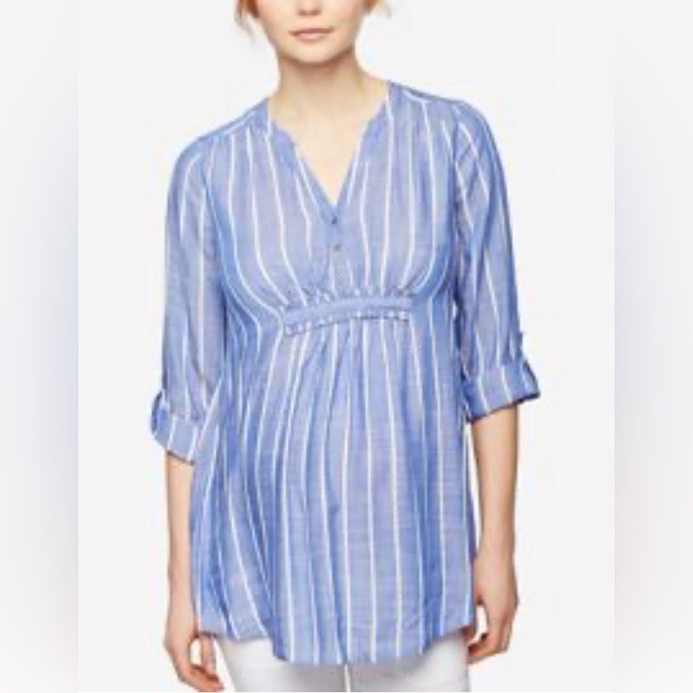 Luxe Essentials Denim blue striped top size XSmall